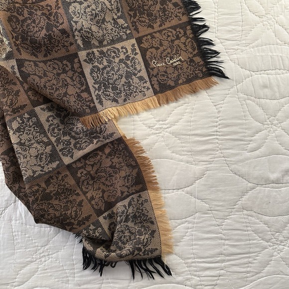 Vintage Pierre Cardin Paris Women's Black Fall Floral Scarf France Cottagecore - Picture 3 of 14